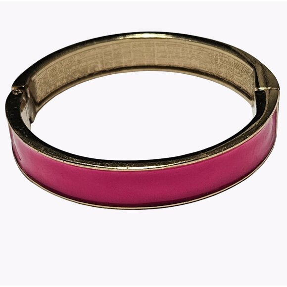 Retro 80s 90s Enamel Gold Pink Hinged Bangle Bracelet Fashion Jewelry Women - Picture 1 of 6